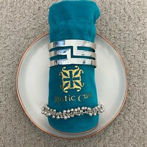 Set of Rustic Cuff + Sterling Silver Bead Bracelet